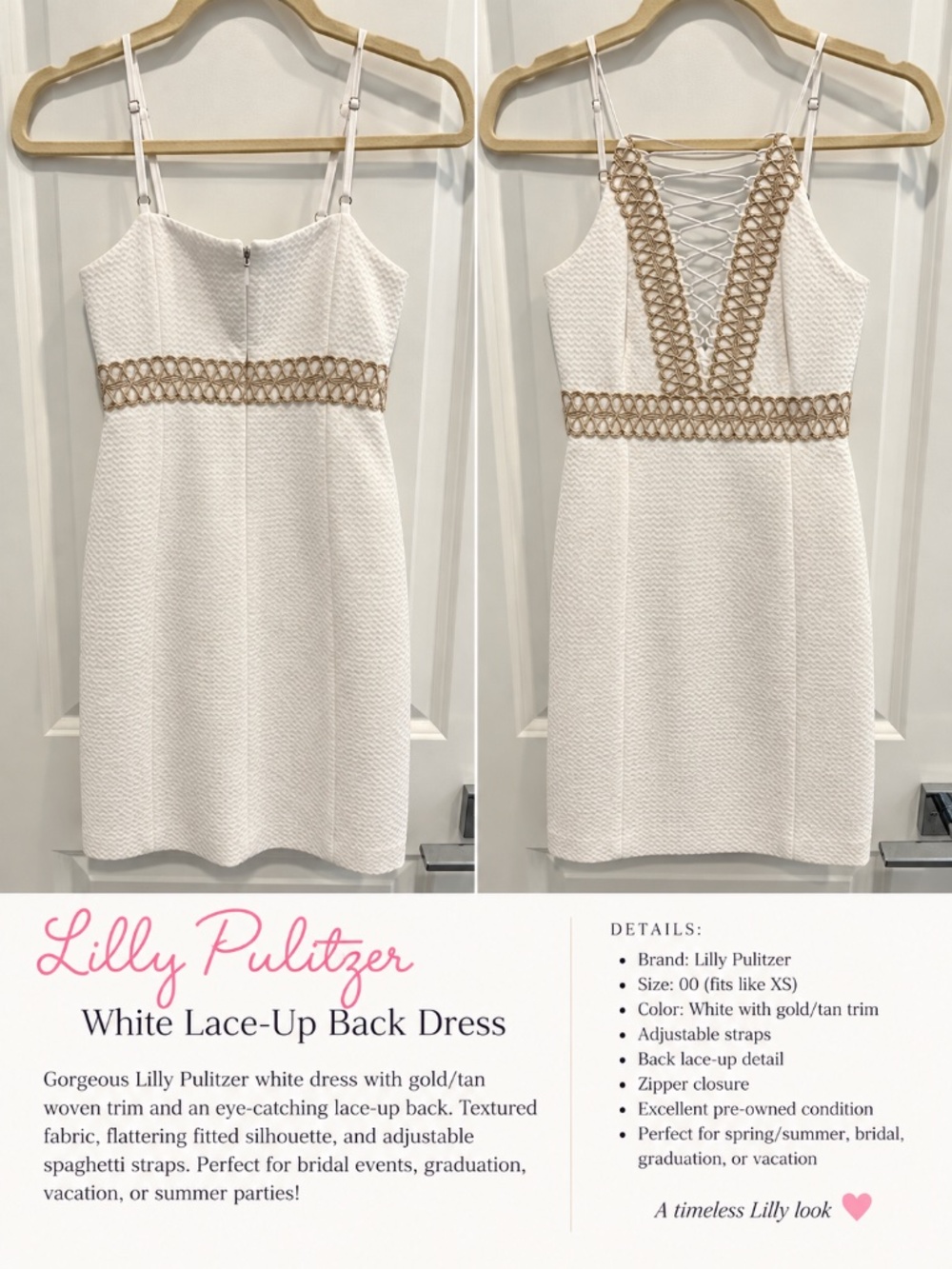 Lilly Pulitzer White & Gold Lace-Up Back Dress